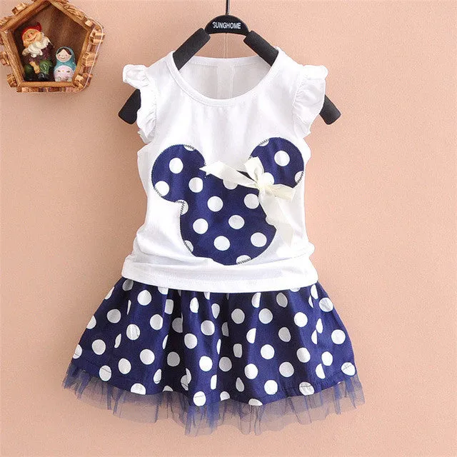 1-4Y  Summer Baby Kid Girls Princess Clothes Cartoon Party Mini Dress ball gown dress lace cotton material Shirt   skirt YYT254