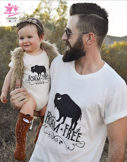 2017 New Family Match Clothes Dad Baby Short Sleeve Outfit Mens T-shirt Baby Romper Bodysuit Clothing