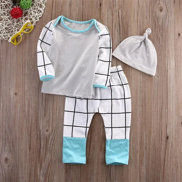 3PCS Set Newborn Kids Baby Boys Girls Outfits Clothes Set T-shirt Tops Casual Long Sleeve   Pants Legging   Hat Baby Clothing