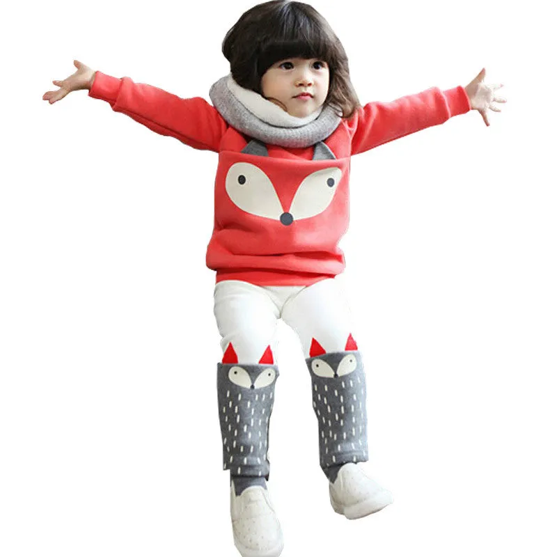 Autumn winter Baby Girls Clothing set Lovely Children's Clothing 2PCS Thick Long Sleeve Fox Tops   Pant Sets