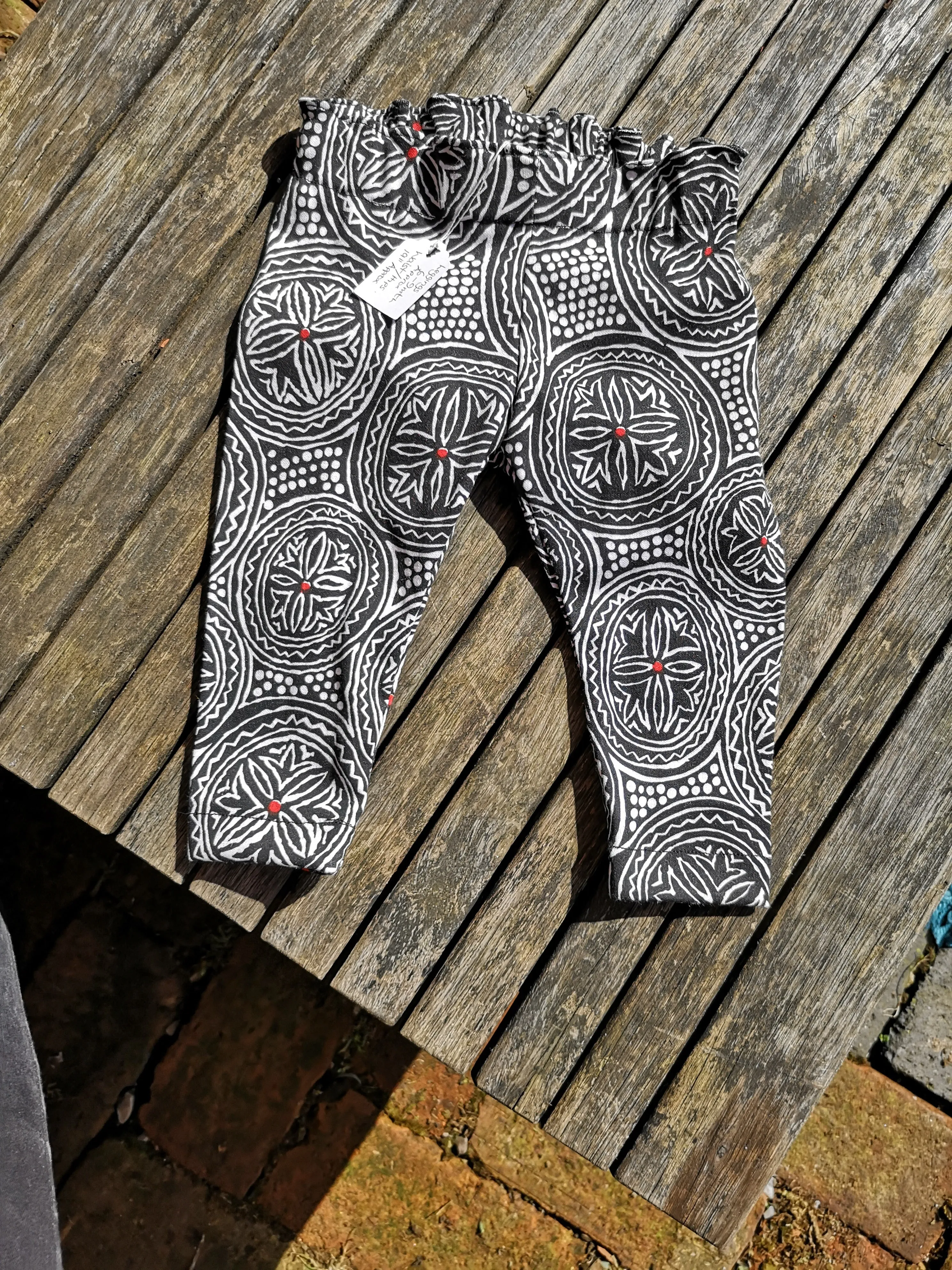 Baby Leggings, 6-9 month approx, stretch monochrome cotton, unisex, hippie, alternative styled