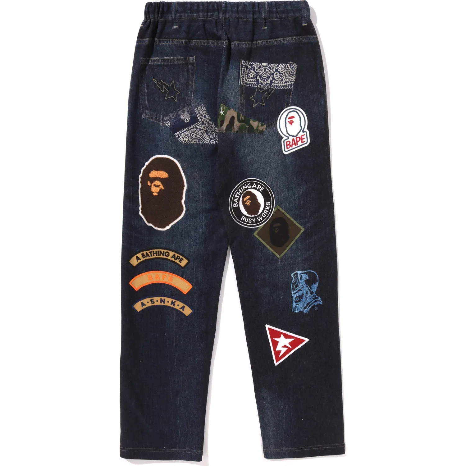 BAPE EMBLEM DENIM PRINT SWEAT PANTS JR KIDS