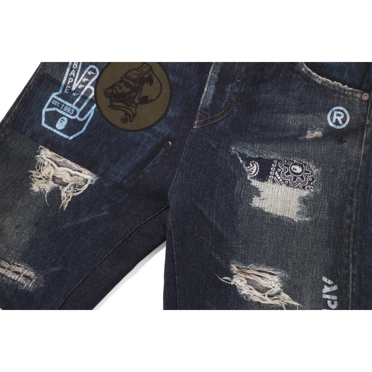 BAPE EMBLEM DENIM PRINT SWEAT PANTS JR KIDS