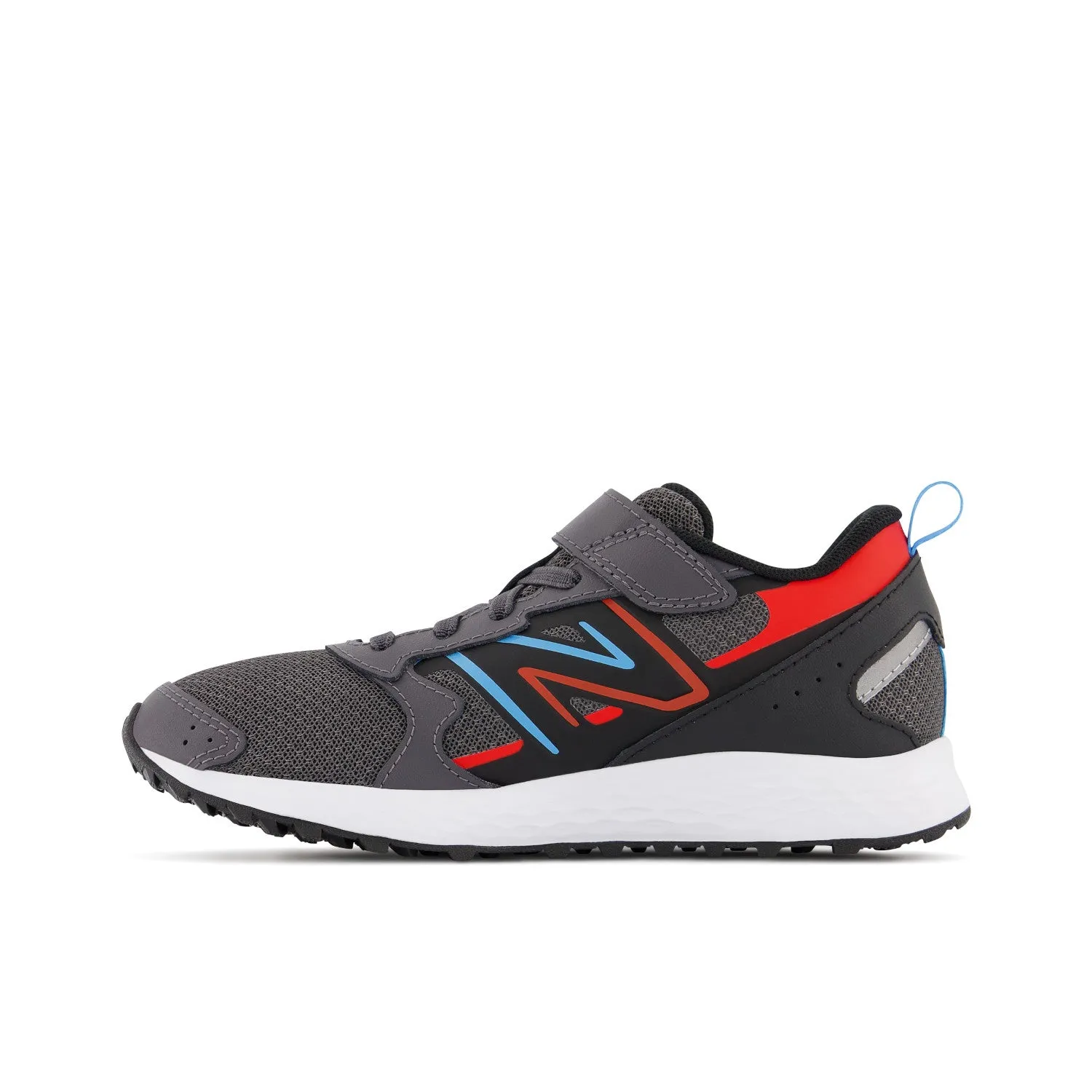 Big & Little Kid's New Balance Fresh Foam 650 Bungee Lace with Top Strap Color: Magnet with Neo Flame