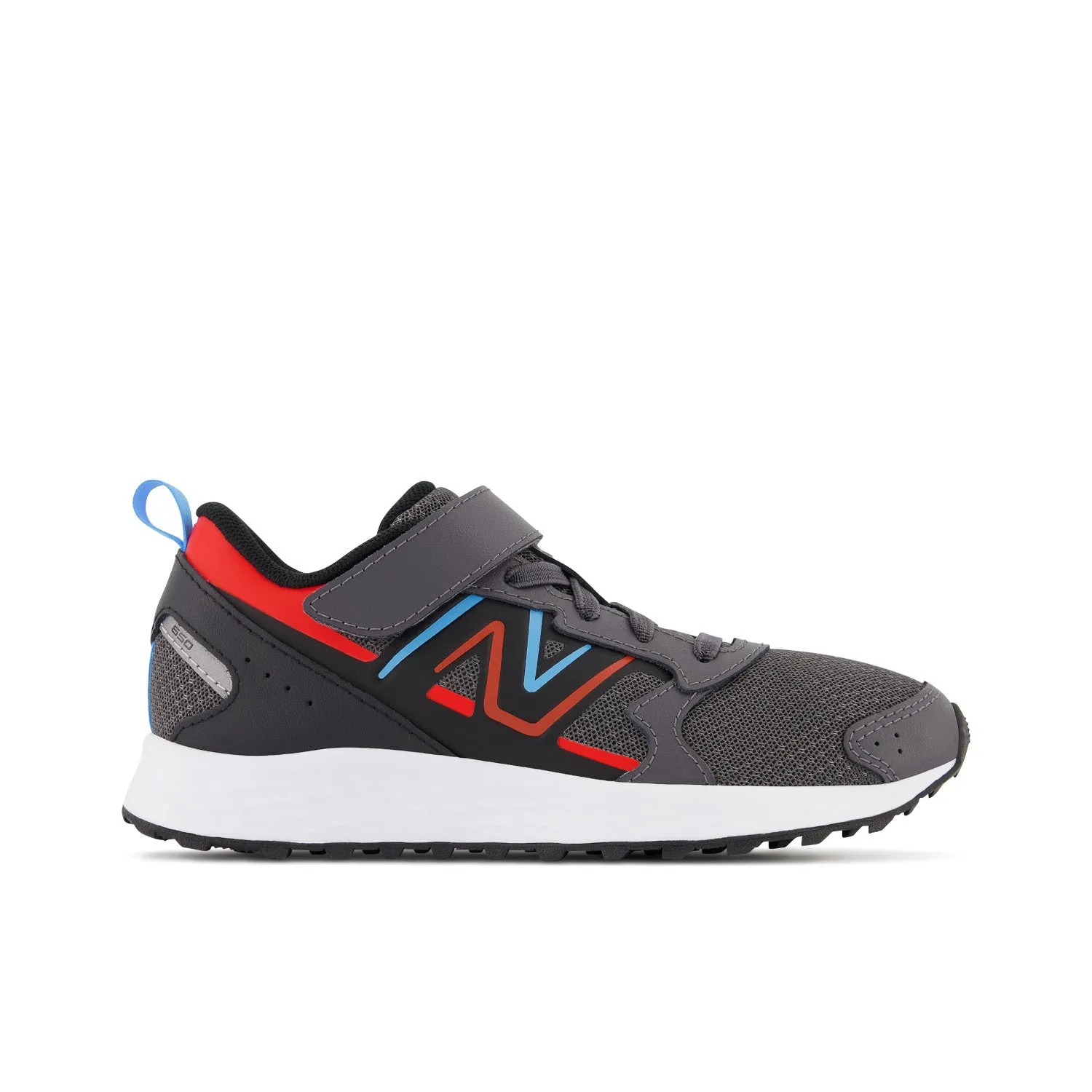 Big & Little Kid's New Balance Fresh Foam 650 Bungee Lace with Top Strap Color: Magnet with Neo Flame