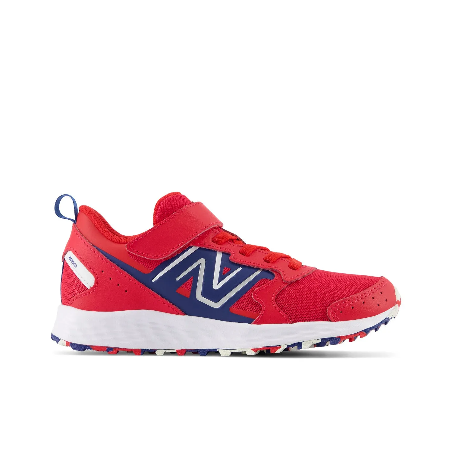 Big & Little Kid's New Balance Fresh Foam 650 Bungee Lace with Top Strap Color: Team Red with Night Sky & White