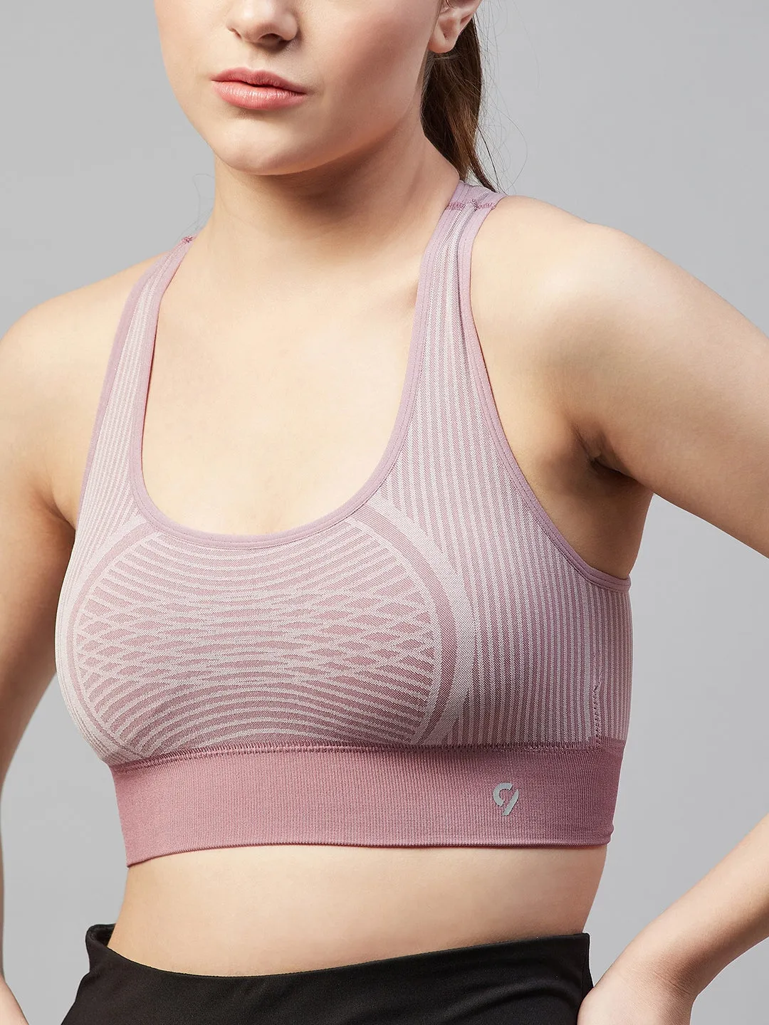 C9 Airwear Seamless Women Striped Sports Bra - Russet Brown