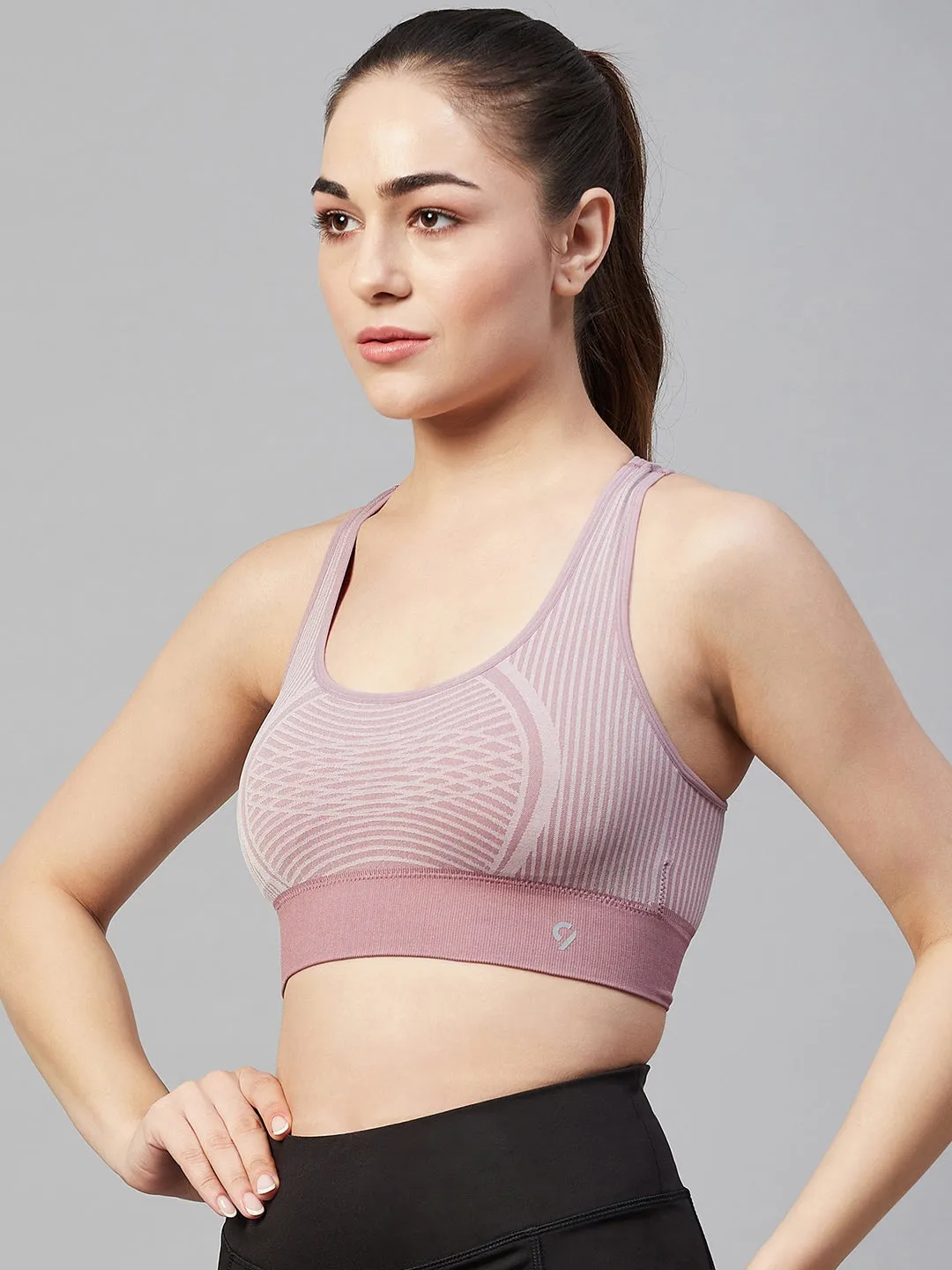 C9 Airwear Seamless Women Striped Sports Bra - Russet Brown