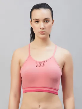 C9 Airwear Women`s  Sports Bra with Thin Straps and Mesh - Tea Rose