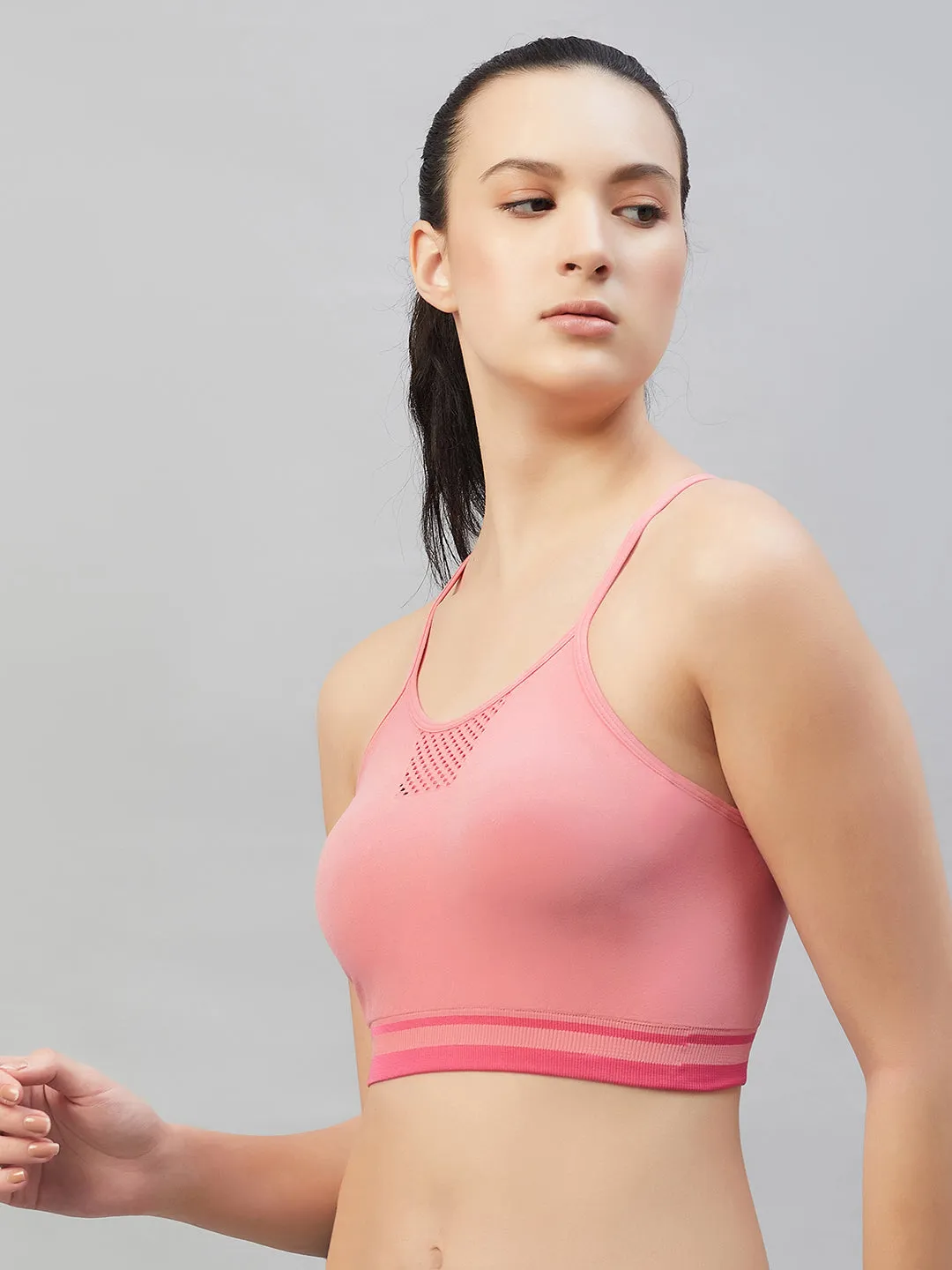 C9 Airwear Women`s  Sports Bra with Thin Straps and Mesh - Tea Rose