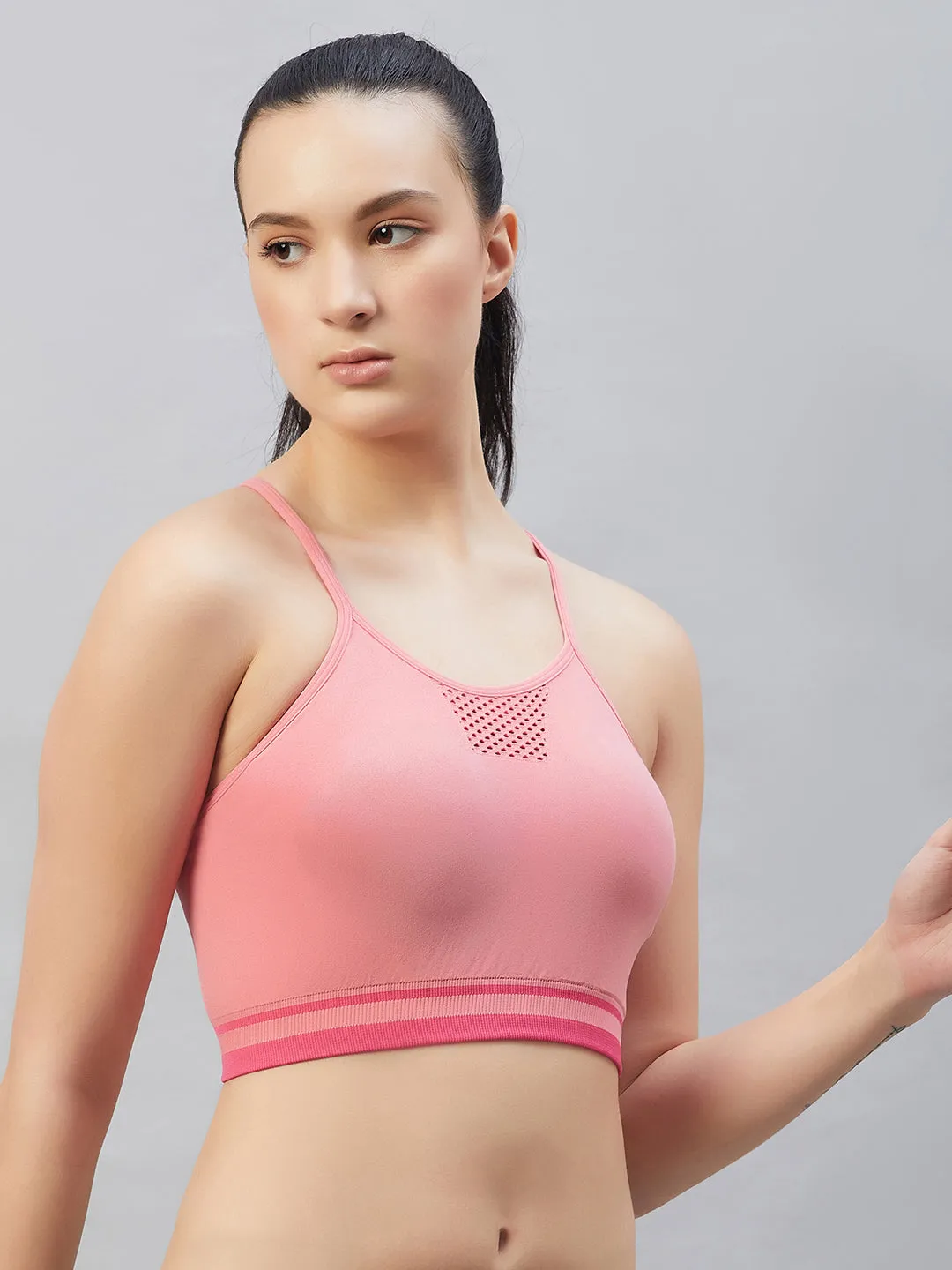 C9 Airwear Women`s  Sports Bra with Thin Straps and Mesh - Tea Rose