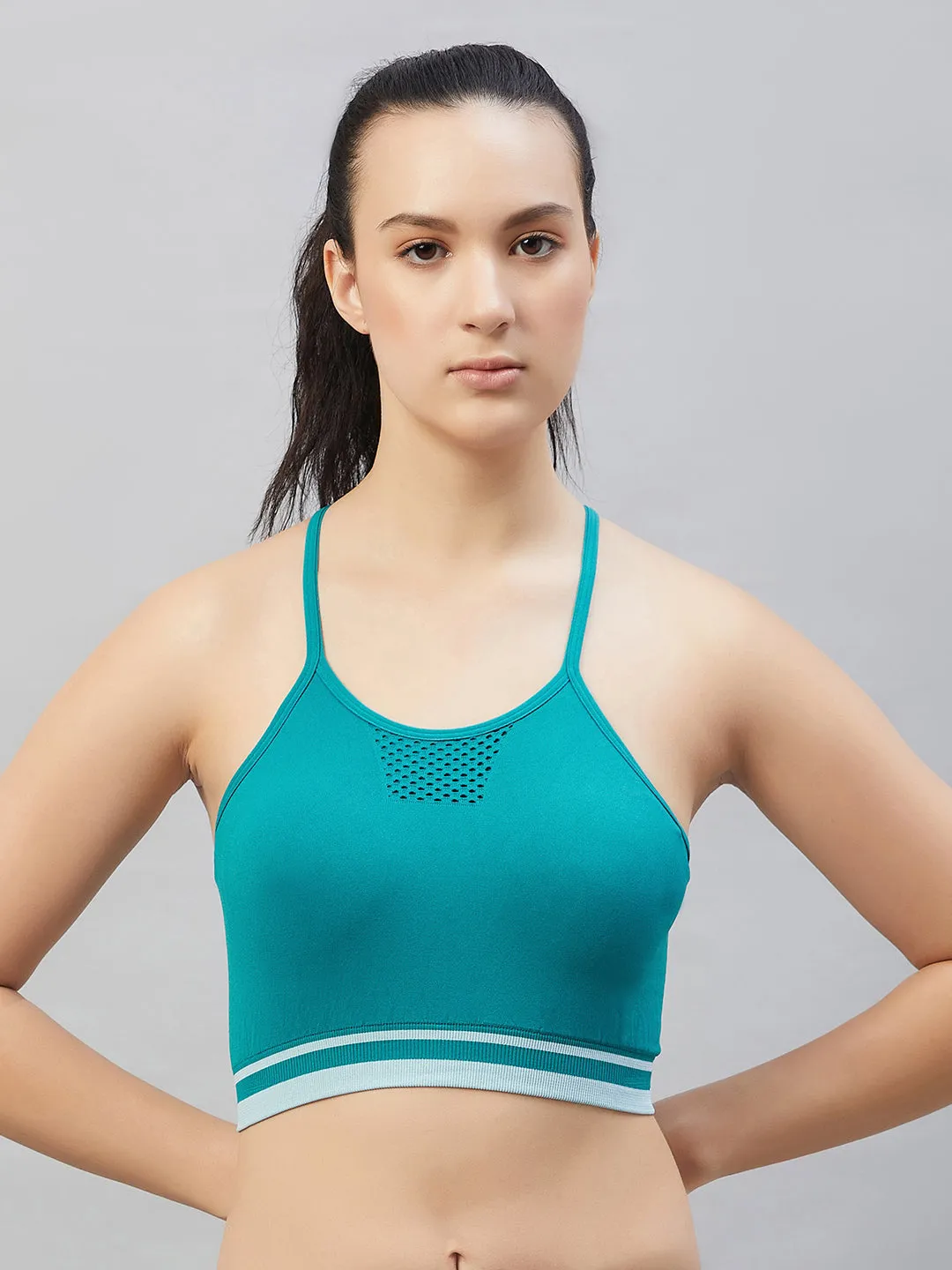 C9 Airwear Women`s  Sports Bra with Thin Straps and Mesh - Tea Rose