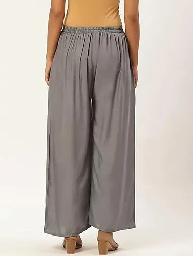 Charming Grey Colored Cotton Palazzo Pants For Women