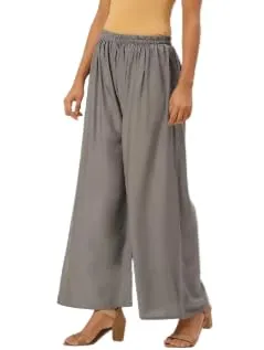 Charming Grey Colored Cotton Palazzo Pants For Women