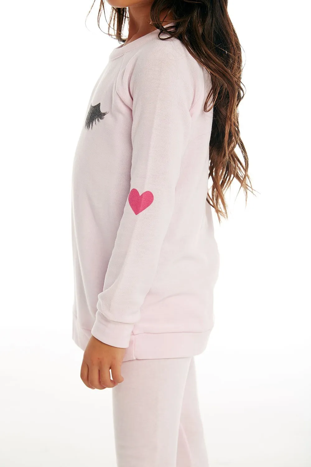 CHASER KIDS - Girls Cozy Knit Raglan Pullover in Pinky