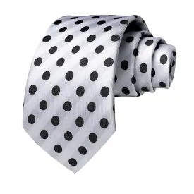 Classy Men White Black Polka Dot Silk Tie