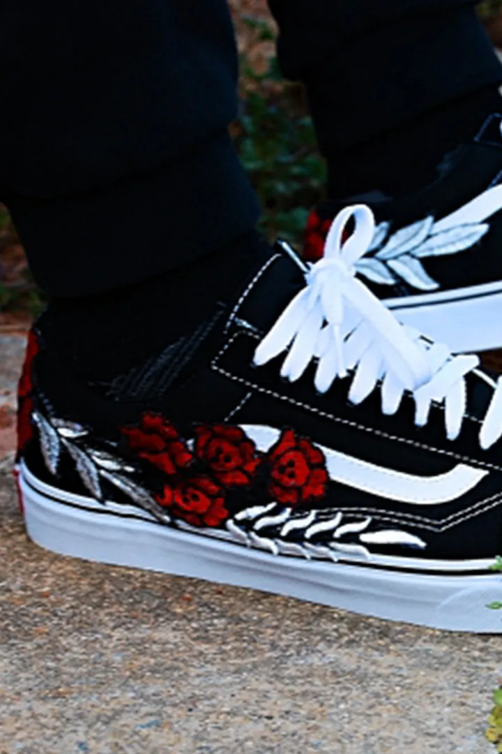 Custom Rose Embroidered "Frozen Rose" Low Vans Sneakers