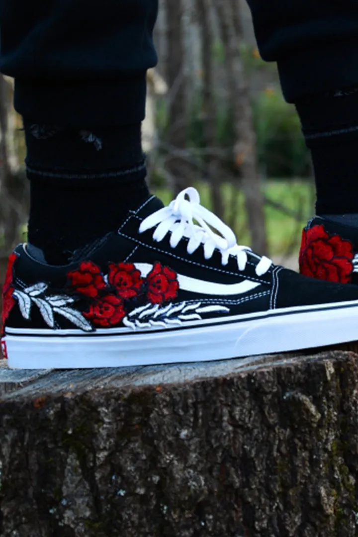 Custom Rose Embroidered "Frozen Rose" Low Vans Sneakers