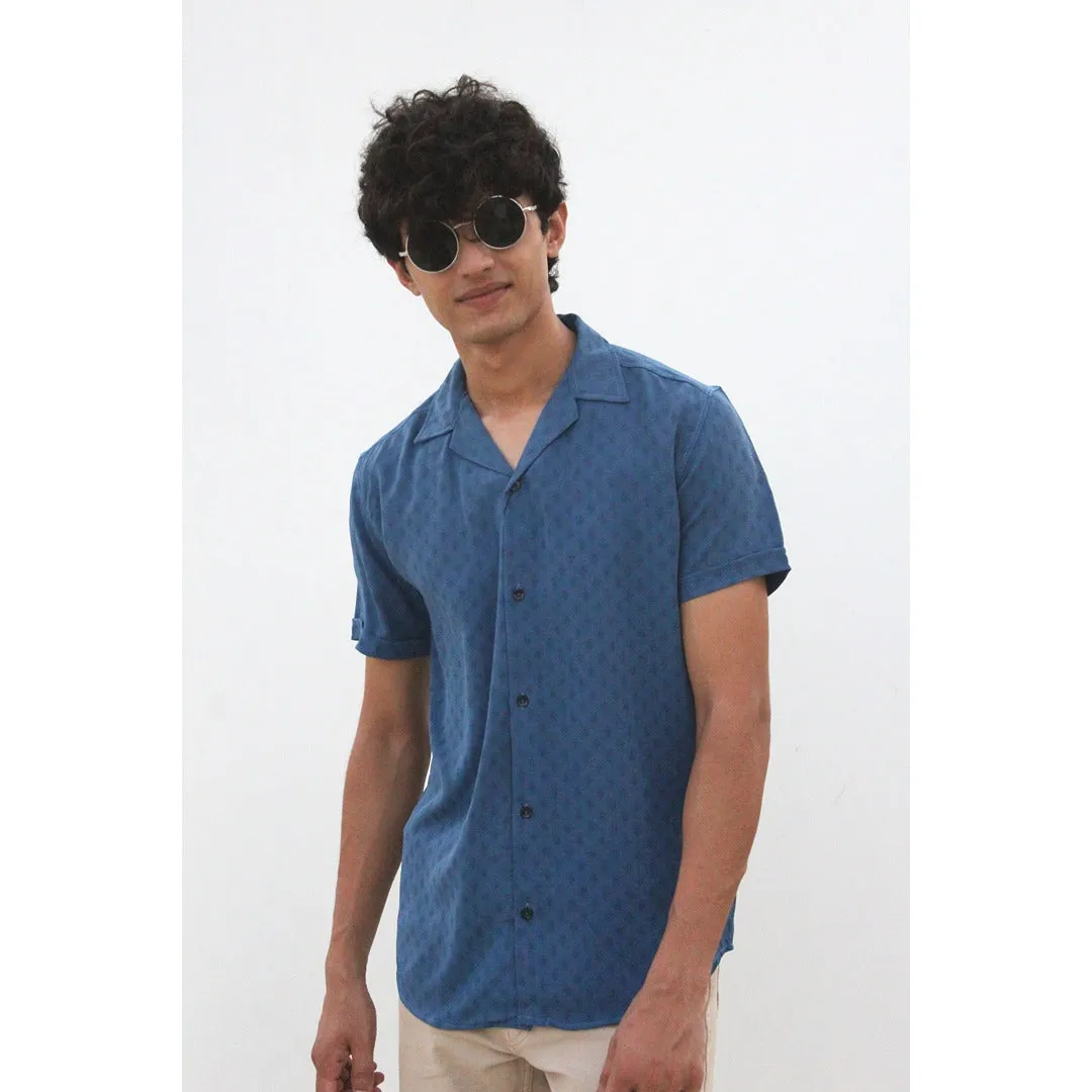 Cyan Textured Cuban Shirt