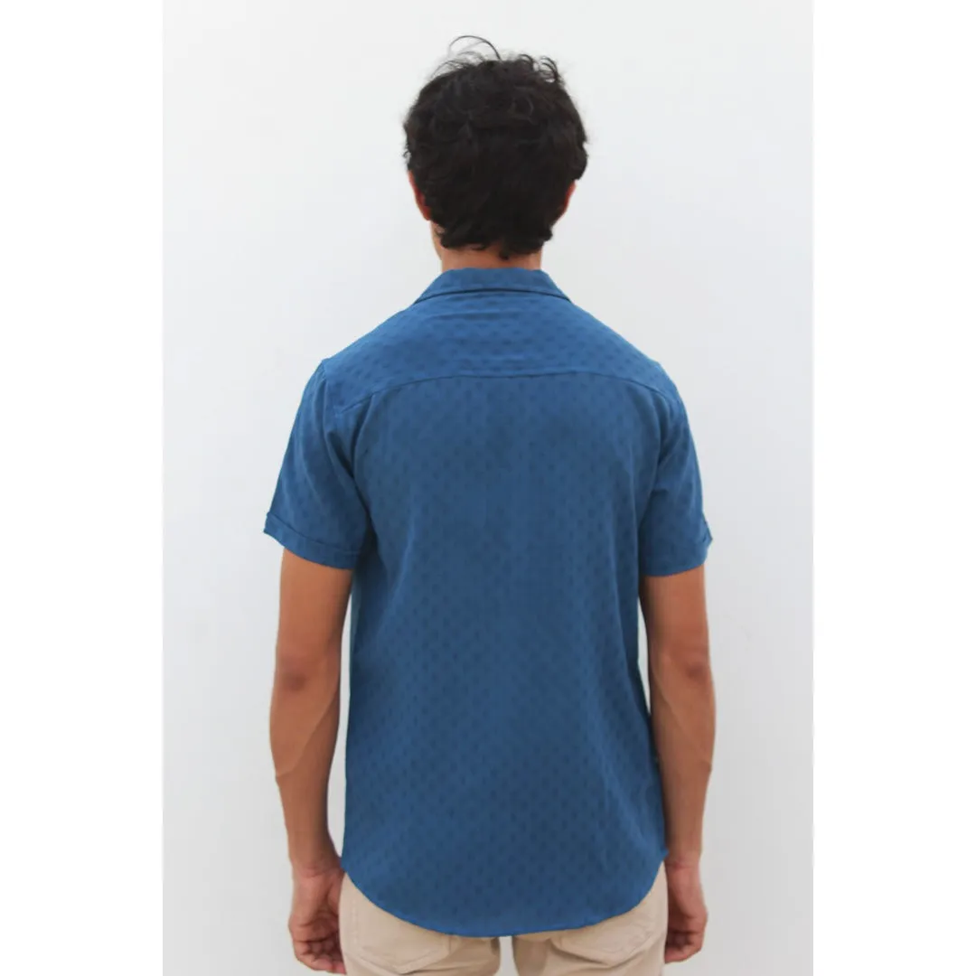 Cyan Textured Cuban Shirt