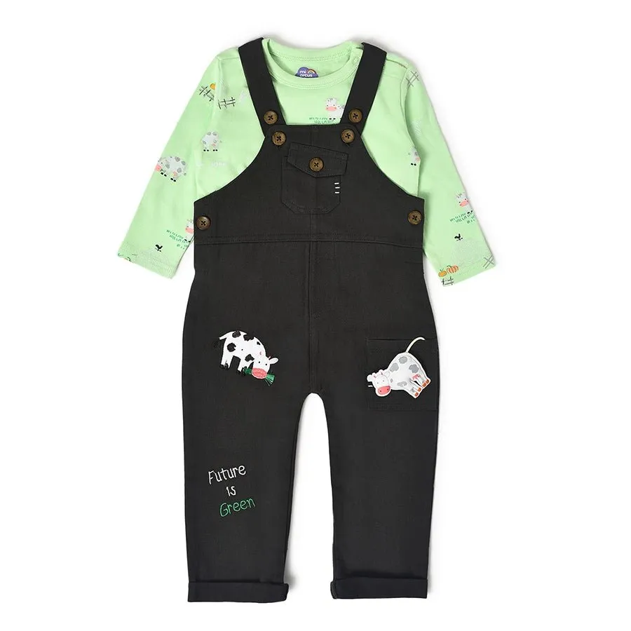 Farm Friends Green T-Shirt With Black Dungaree Set