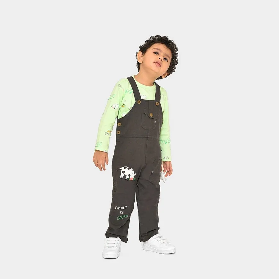 Farm Friends Green T-Shirt With Black Dungaree Set