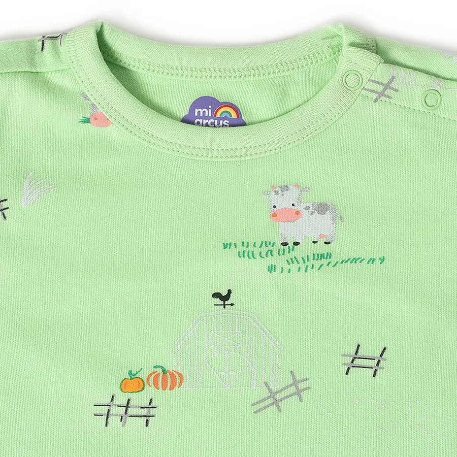 Farm Friends Green T-Shirt With Black Dungaree Set