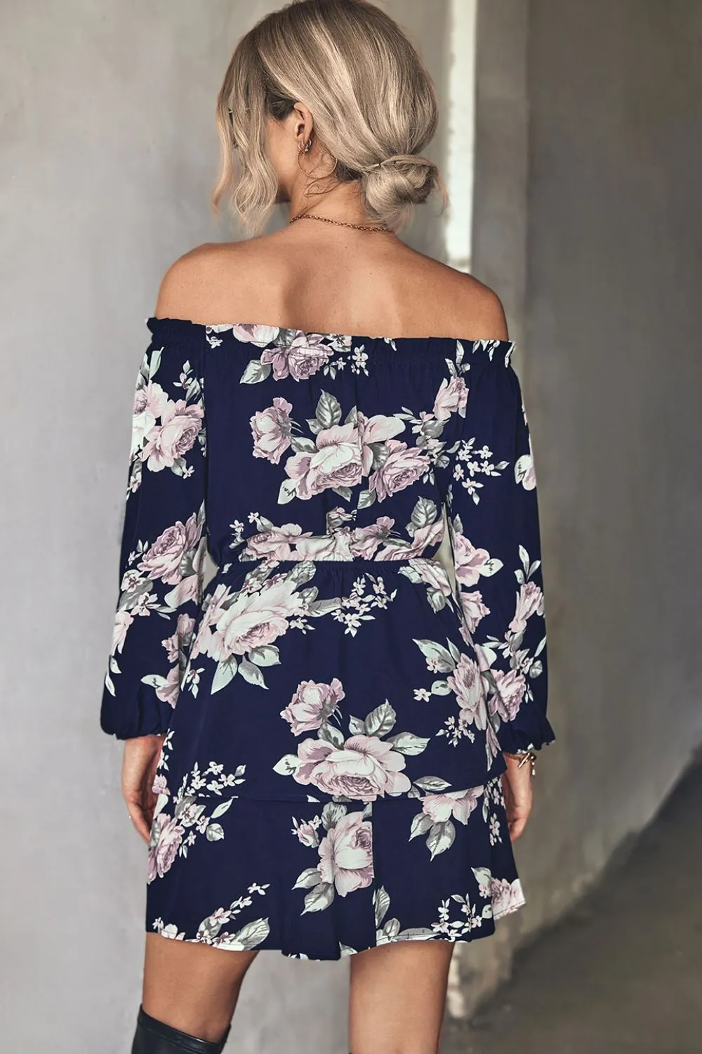 Floral Off-Shoulder Layered Mini Dress