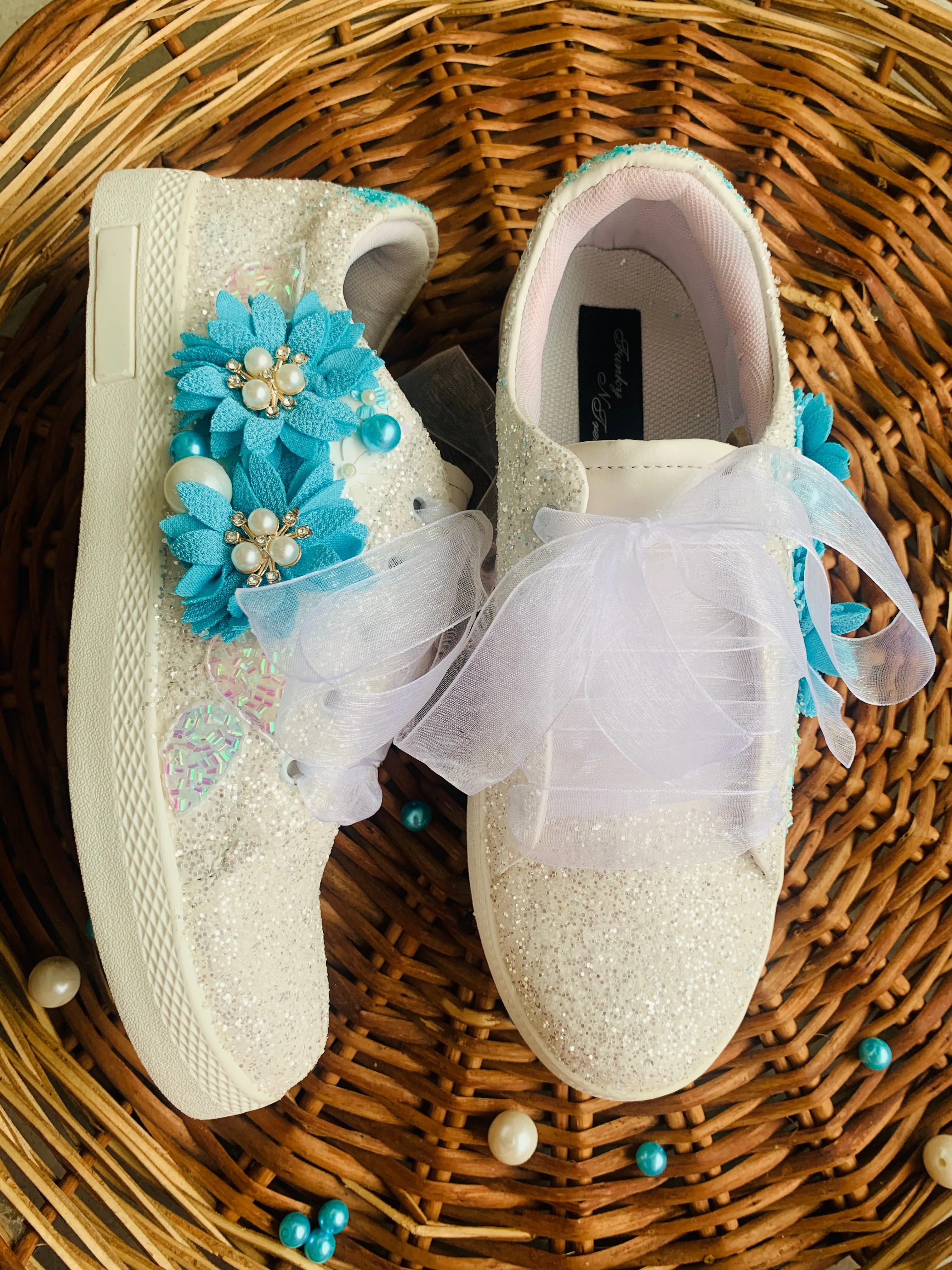 FUNKY N TRENDY blue floral hand work sneakers for brides / bridesmaids/ sky blue sneakers / blue sneakers / floral shoes / floral embroidered sneakers/ embroidered shoes