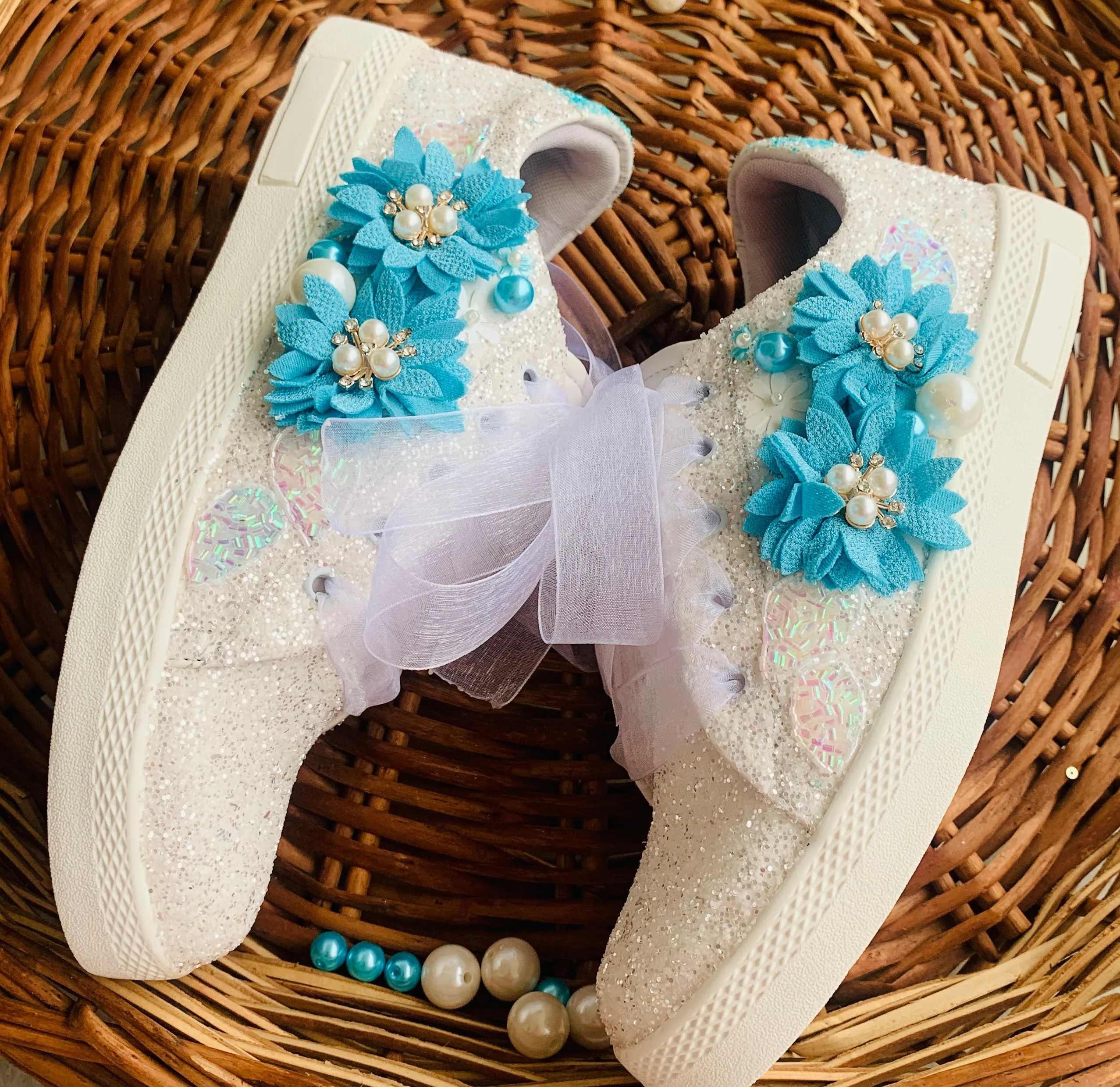 FUNKY N TRENDY blue floral hand work sneakers for brides / bridesmaids/ sky blue sneakers / blue sneakers / floral shoes / floral embroidered sneakers/ embroidered shoes