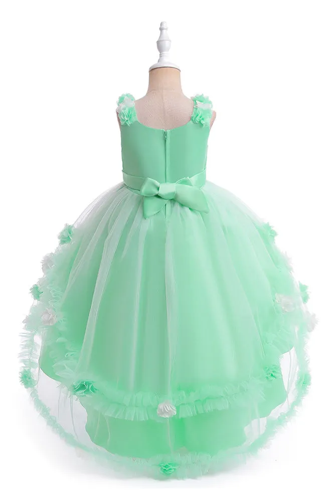 High Low Sleeveless Tulle Flower Girl Dress with Flowers, Princess Children Dress UQF0005