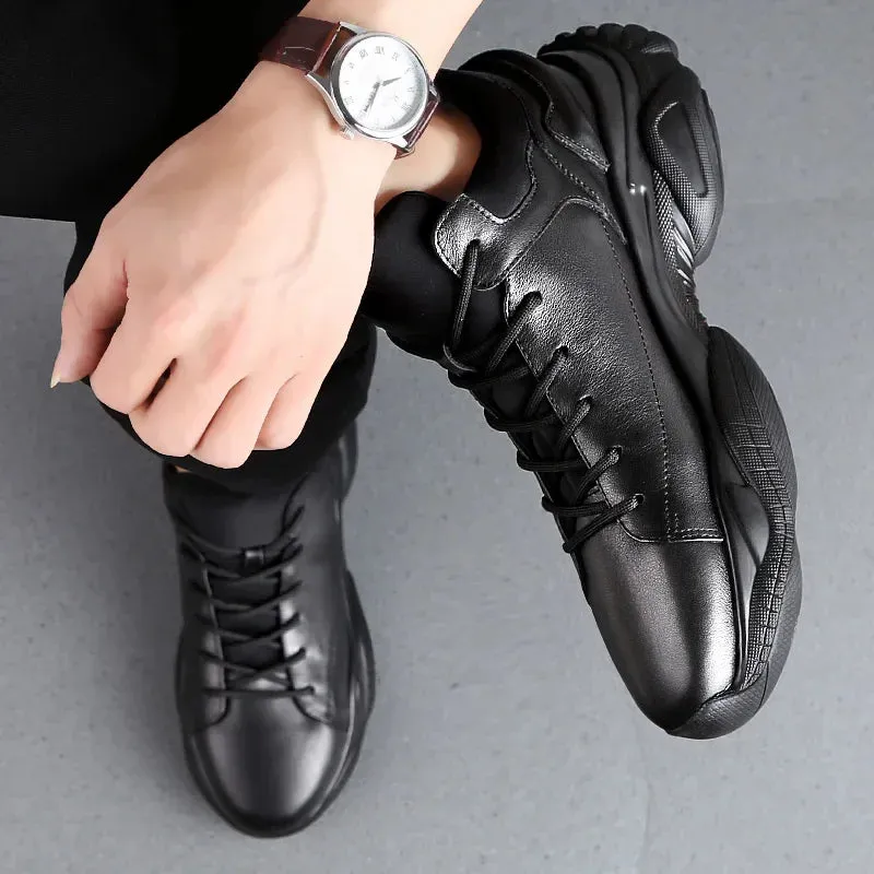 Hnzxzm 3 CM Height Increase Leather Casual Men Sneakers Men Elevator Shoes Thick Sole Young Men Daily Footwear Spring/Autumn