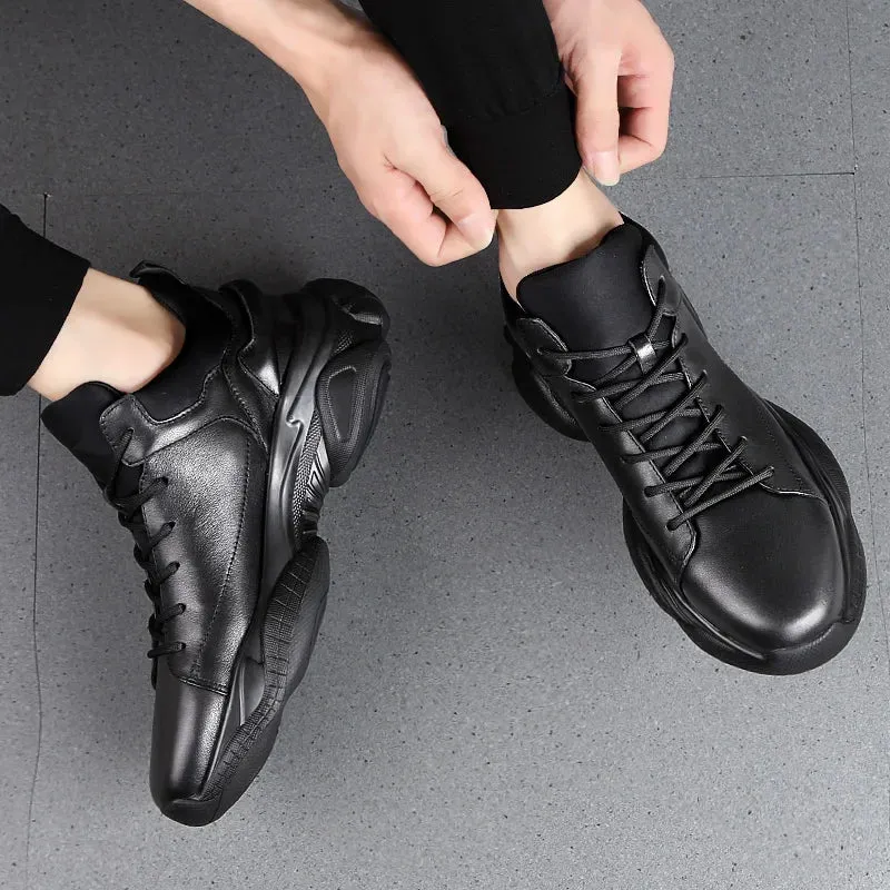 Hnzxzm 3 CM Height Increase Leather Casual Men Sneakers Men Elevator Shoes Thick Sole Young Men Daily Footwear Spring/Autumn