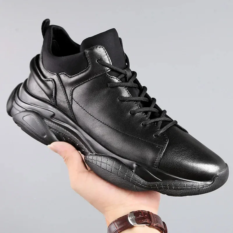 Hnzxzm 3 CM Height Increase Leather Casual Men Sneakers Men Elevator Shoes Thick Sole Young Men Daily Footwear Spring/Autumn