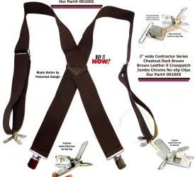 Holdup Heavy Duty Chestnut Brown Work Suspenders with USA patented Jumbo Silver No-slip Clips