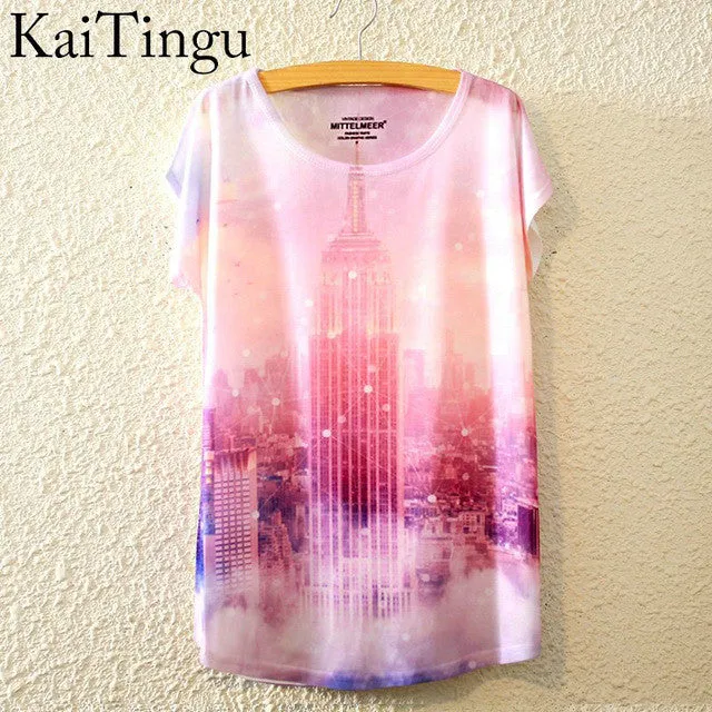 KaiTingu 2016 Brand New Fashion Summer Harajuku Animal Cat Print Shirt O-Neck Short Sleeve T Shirt Women Tops White T-shirt