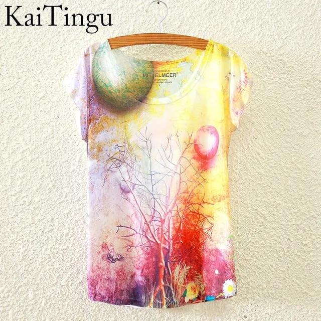 KaiTingu 2017 Brand New Fashion Spring Summer Harajuku Short Sleeve T Shirt Women Tops Eiffel Tower Printed T-shirt White Cloth