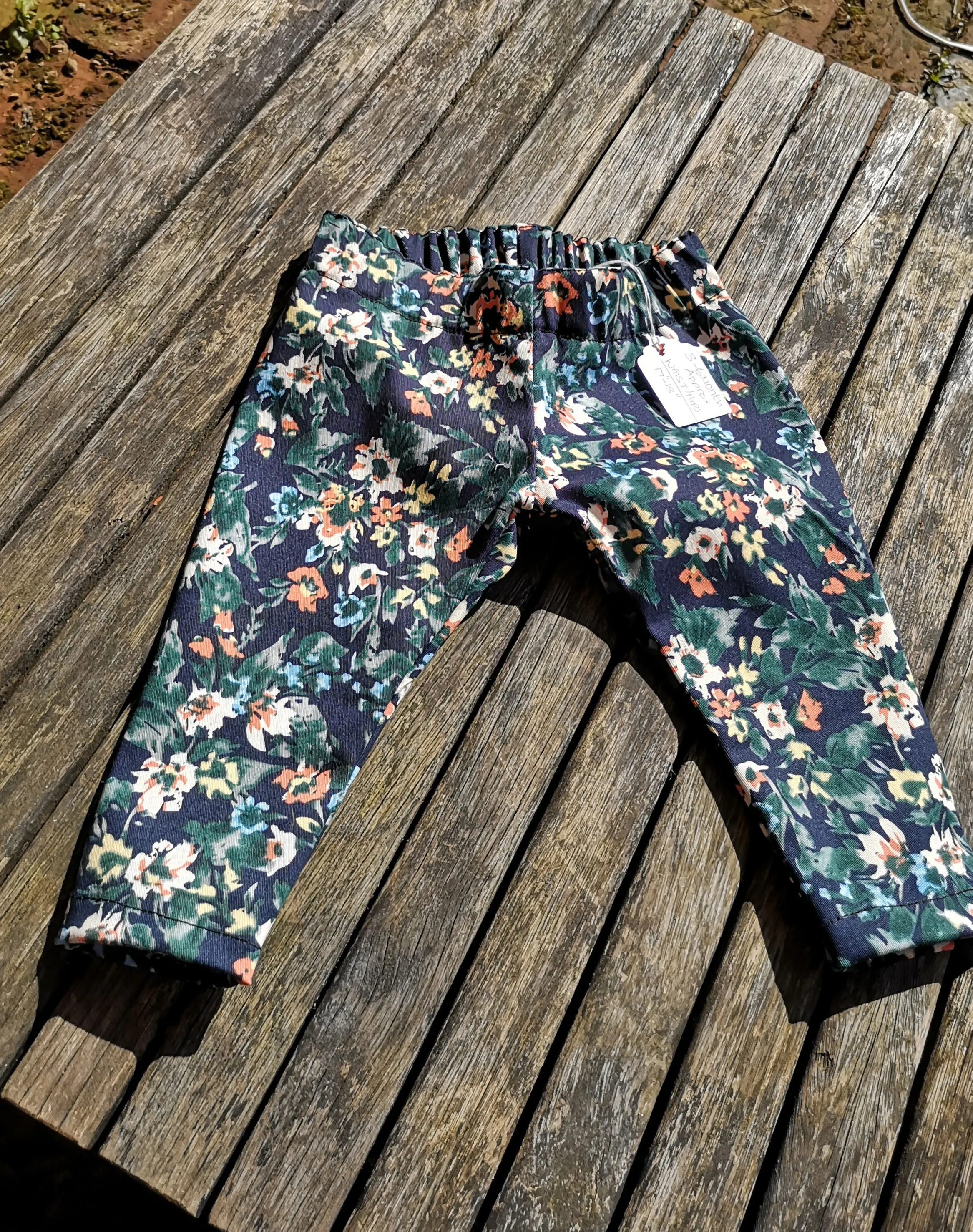 Leggings, 3-6 month approx stretch floral denim, baby girls, hippie, alternative styled