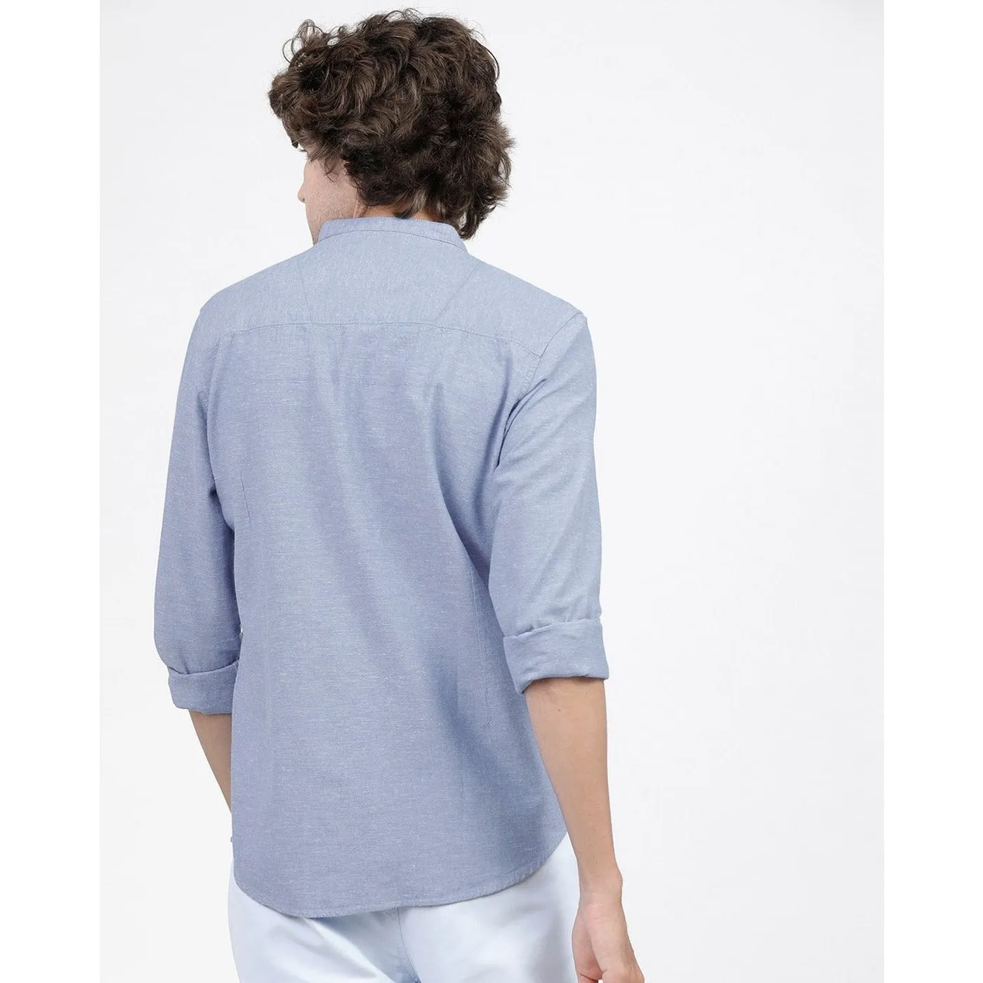 Light Blue Textured Mao Collar Shirt