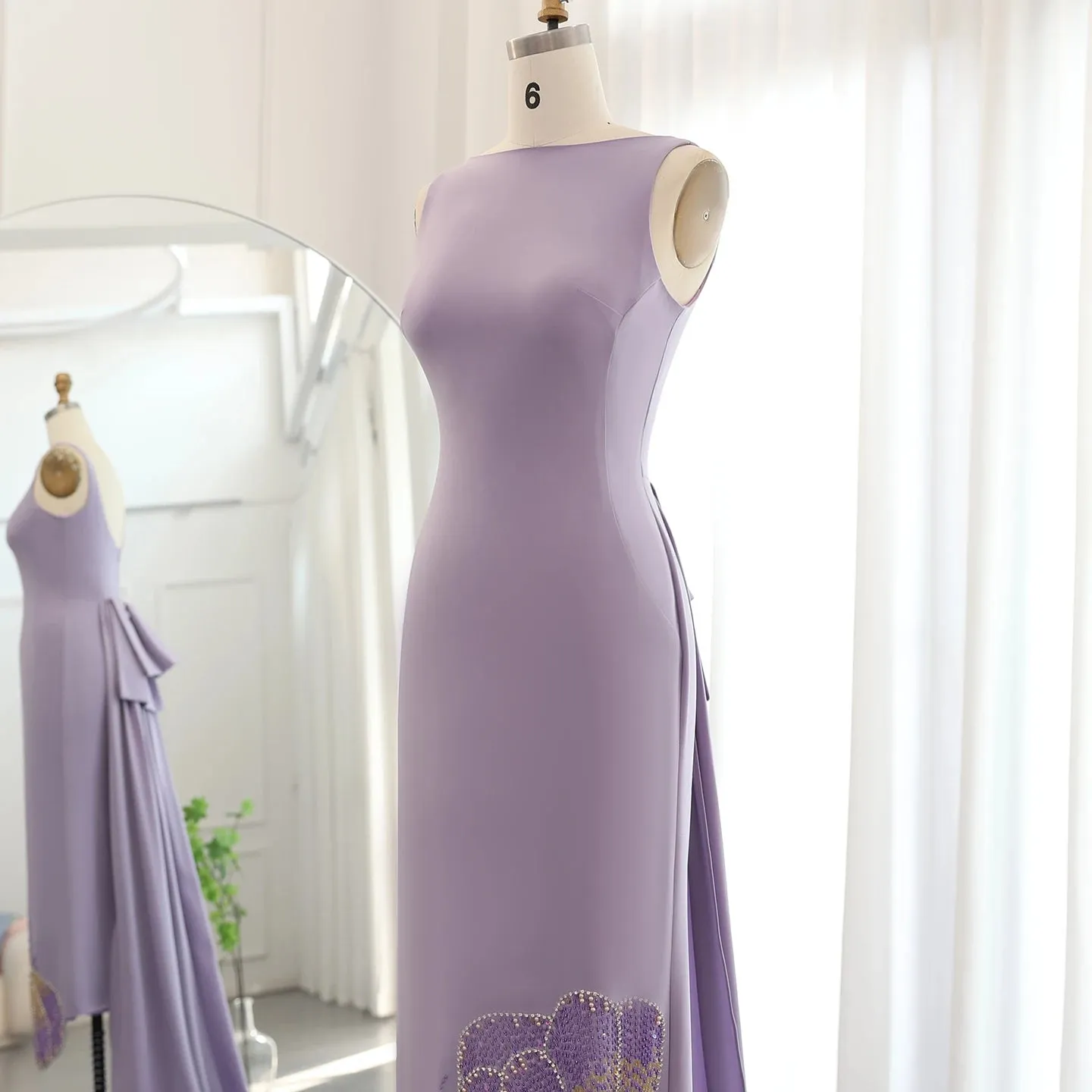 Luxury Butterfly Beaded Scalloped Evening Dress