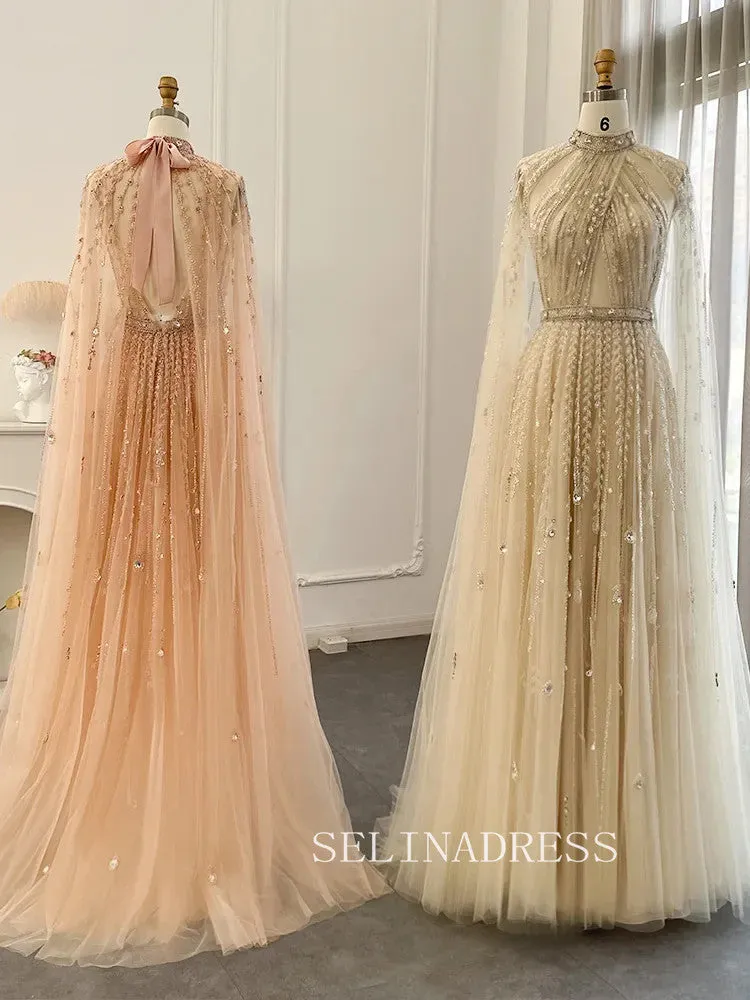 Luxury Dubai Evening Dresses Long Sleeves Beaded Wedding Party Gowns For Women ALI003