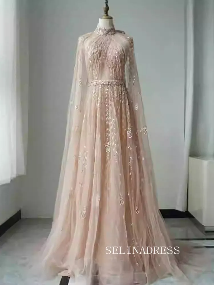 Luxury Dubai Evening Dresses Long Sleeves Beaded Wedding Party Gowns For Women ALI003