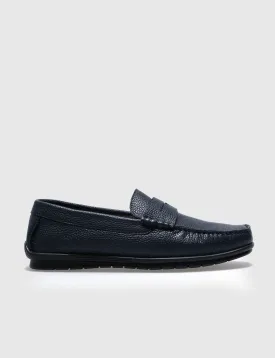 Men Navy Blue Genuine Leather Slip On Shoes