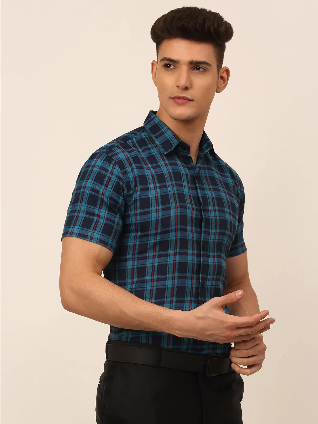 Men'S Cotton Checked Half Sleeves Formal Shirts