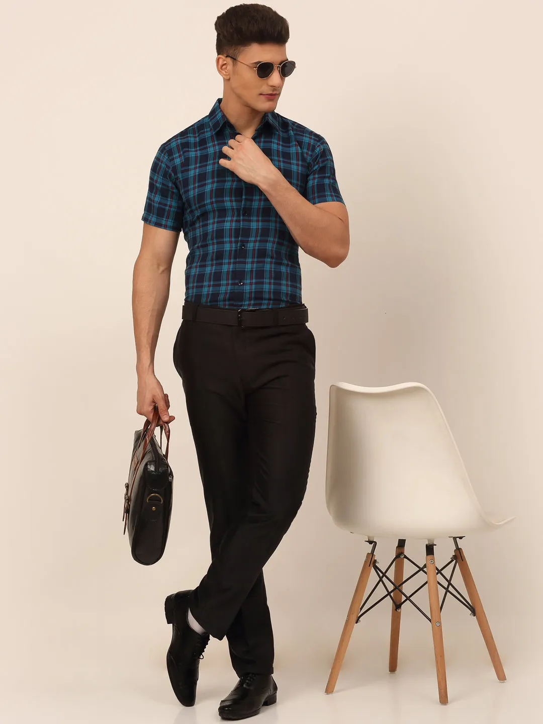 Men'S Cotton Checked Half Sleeves Formal Shirts