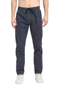 Men'S Navy Blue Cotton Striped Track Pants