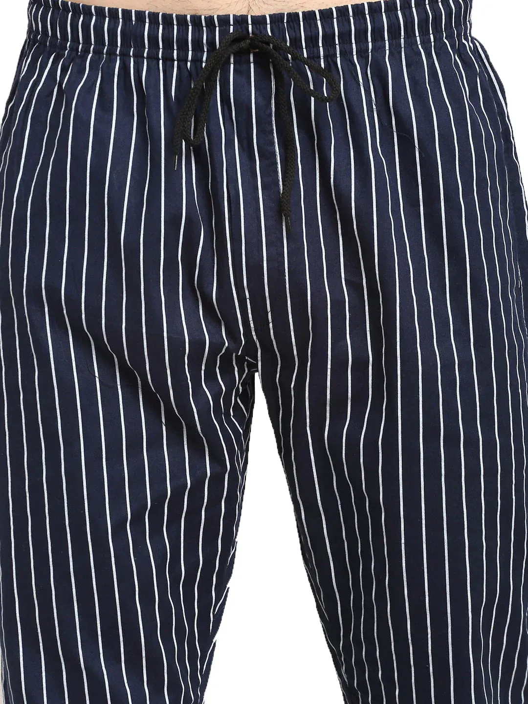 Men'S Navy Blue Cotton Striped Track Pants