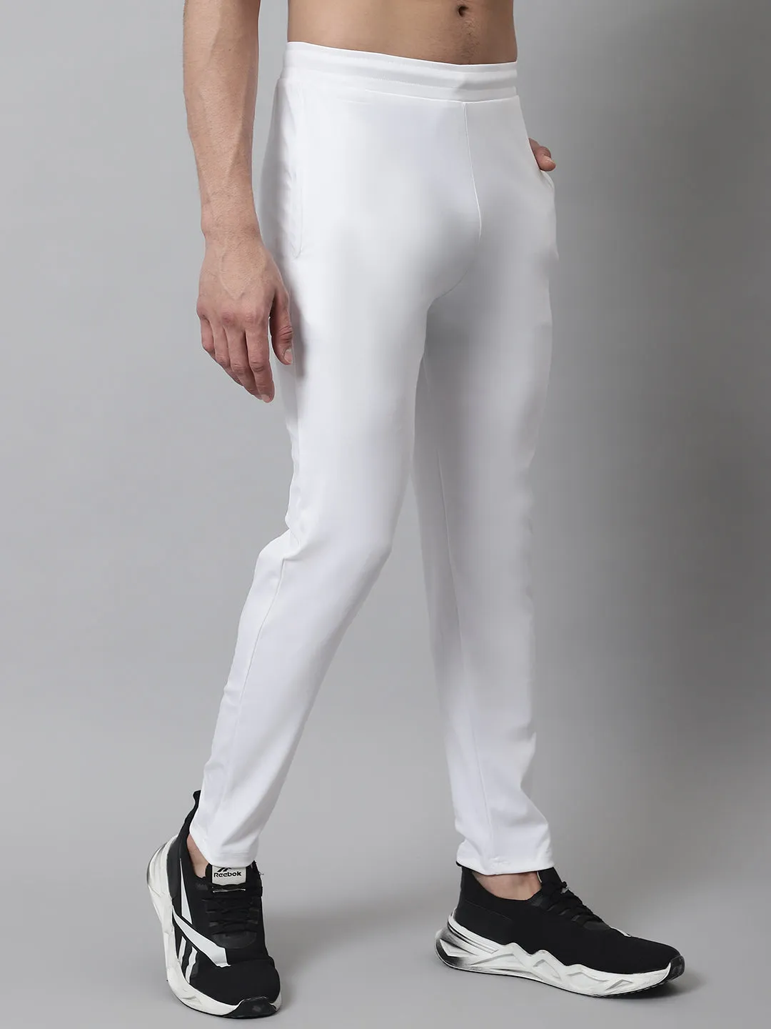 Men'S White Solid Streachable Lycra Trackpants