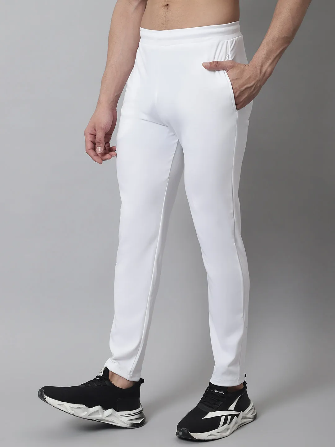 Men'S White Solid Streachable Lycra Trackpants