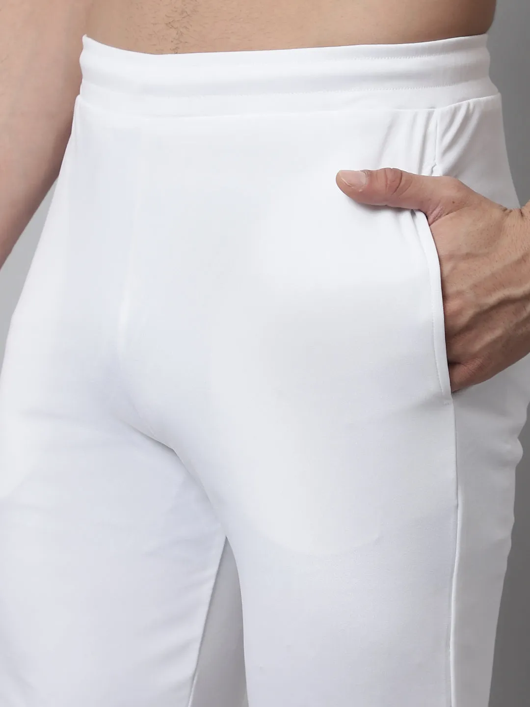 Men'S White Solid Streachable Lycra Trackpants